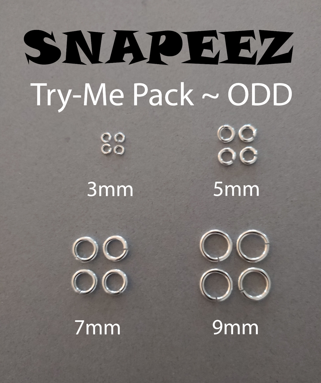 SNAPEEZ Try Me Odd Sample Pack. Sizes 3, 5, 7 and 9mm. Made in USA.