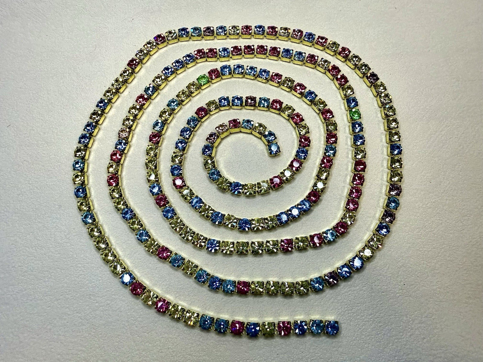 Vintage Swarovski SS34 Rhinestone Chain 60” Multi Color Crystal Brass Linked