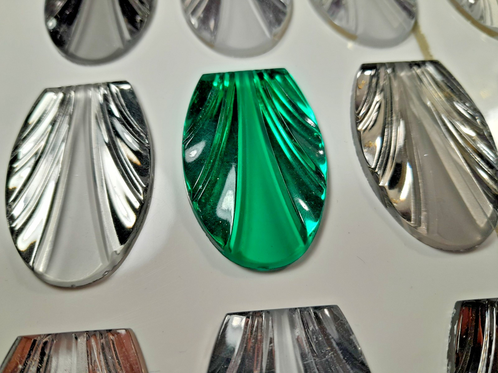 Vintage Cast Glass Cabochon LOT Art Deco 21 pieces Gray Green Clear Crystal