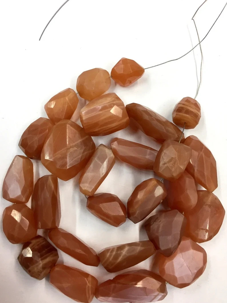 Natural Peach Moonstone Nugget Beads Faceted Nuggets Shape Gemstone Beads.