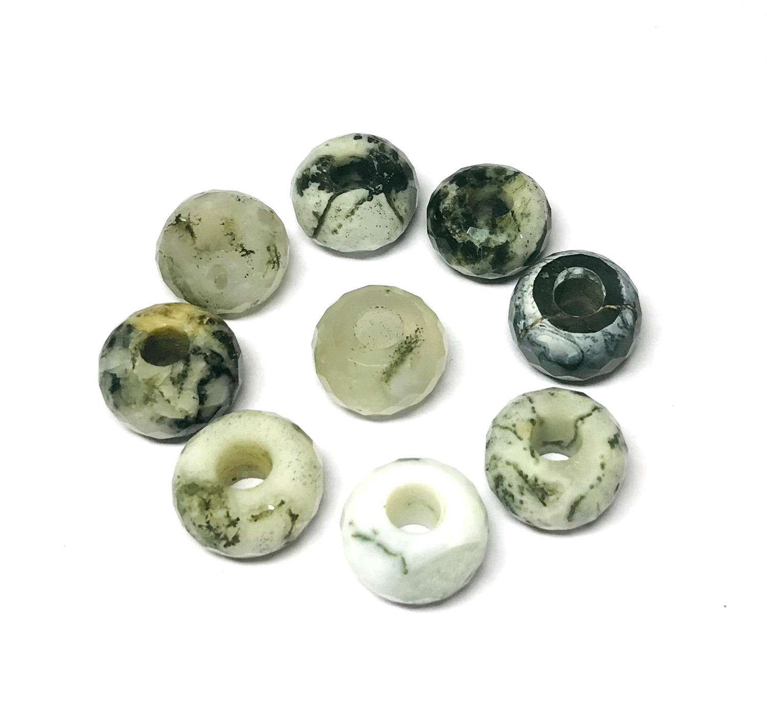 9 Pcs. Attractive Moss Agate Gemstone 14x8mm Large Hole European Bracelets Beads