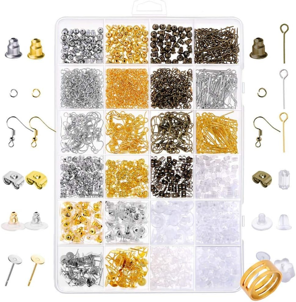 2400Pcs Earring Making Supplies Kit with 24 Style Earring Hooks, Earring Backs,