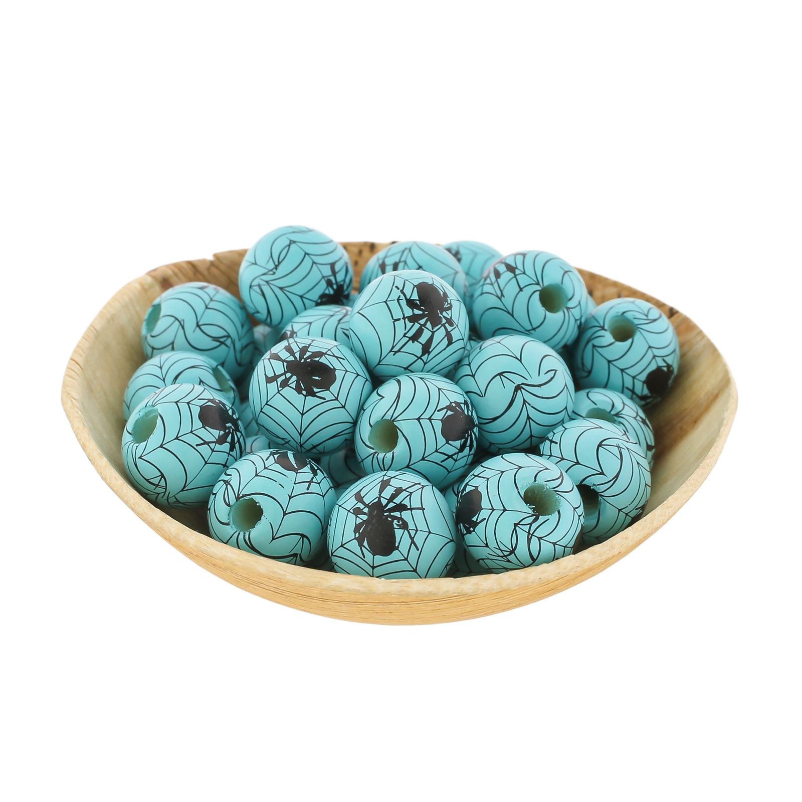 Spacer Wooden Beads 16mm – Blue Spider Web – 10 Beads – BD1540