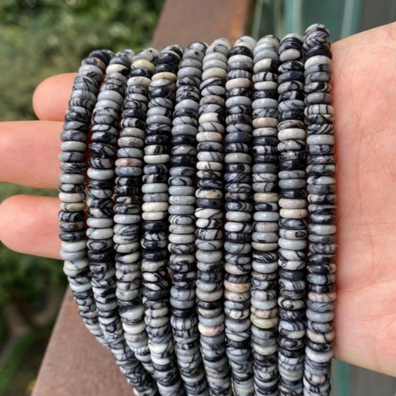 2x6mm Natural Black Spider Web Jasper Rondelle Spacer Beads for Jewelry Making