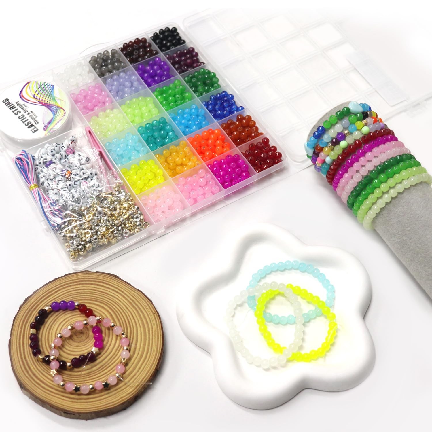 JULIMAIDONG 6mm Glass Beads for Bracelets 1400pcs, 24 6Mm, 6mm, 24Color