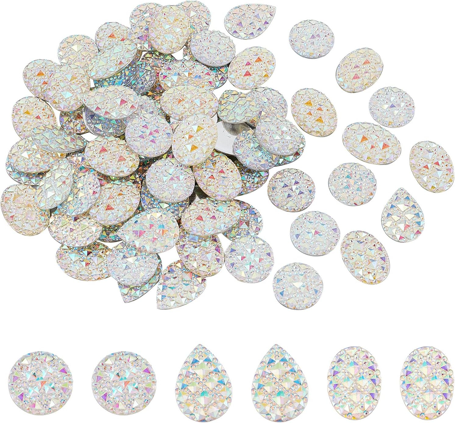 90Pcs 3 Styles Mixed Shinny Colors Resin Druzy Cabochons Bottom Silver Plated Fl