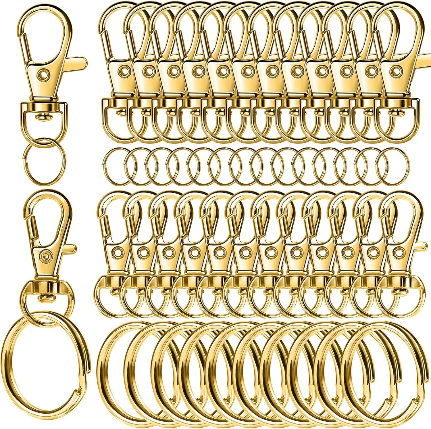 LEOBRO 60 PCS Swivel Snap Hooks and Key Rings, Keychain Clips Gold