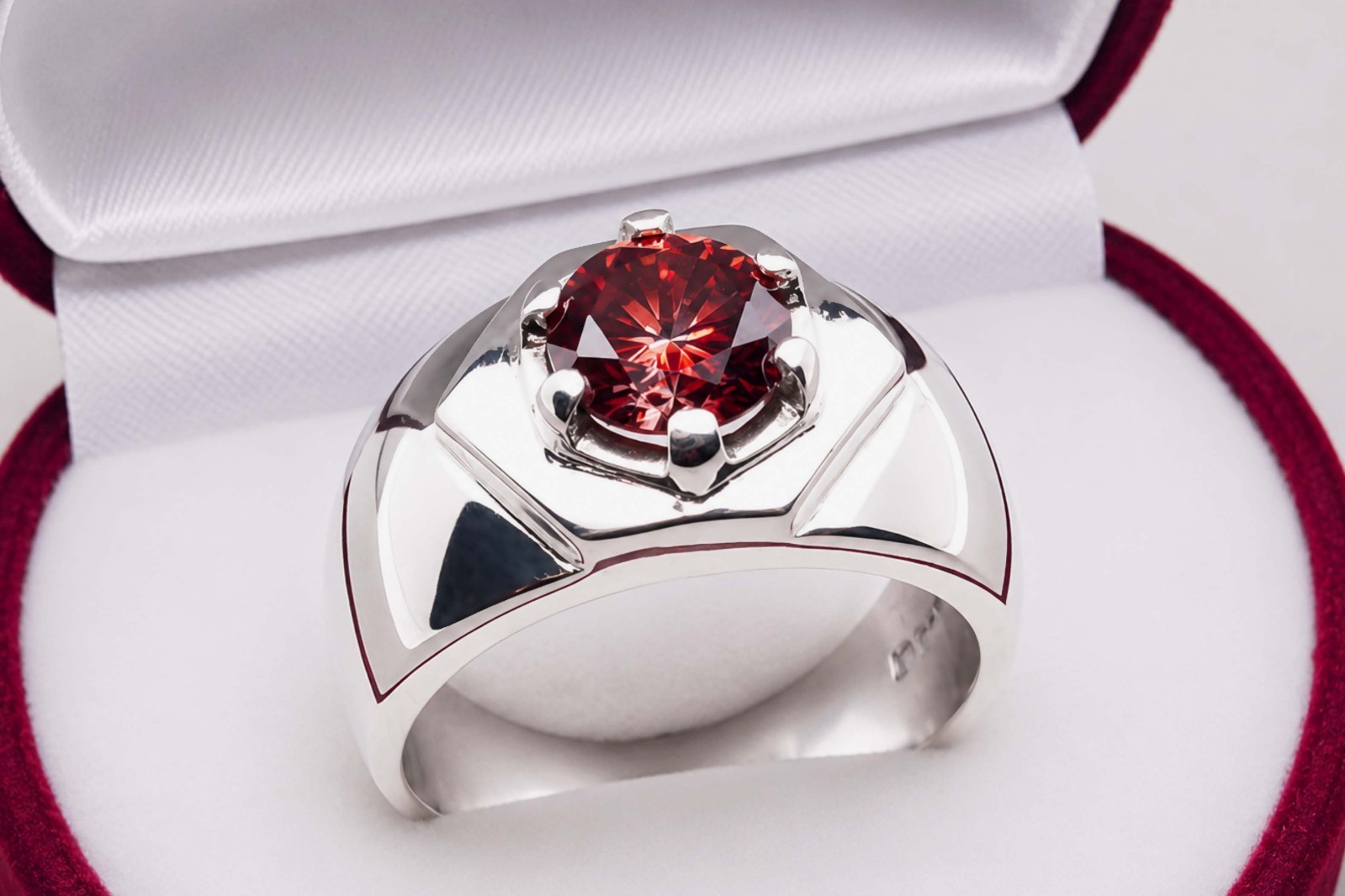 2 Carat Diamond Cut Red Fire Moissanite Sterling Silver 925 Handmade Star Ring