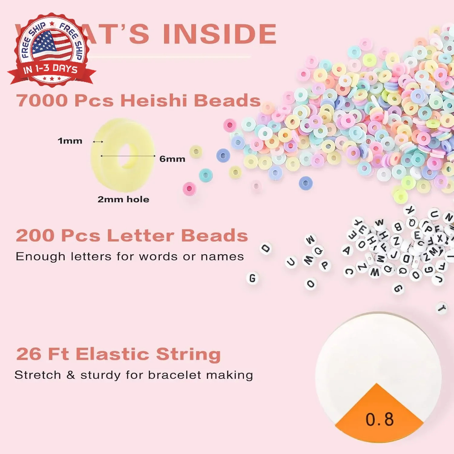 ADIIL 7200pcs Clay Beads Bracelet Making Kit, 6mm Polymer Heishi Beads for Jewel