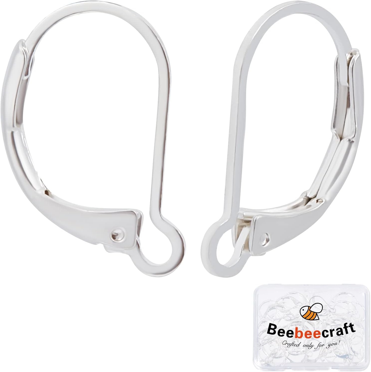 Beebeecraft 1 Box 50Pcs Leverback Earring Findings 925 Sterling Silver Plated Cl