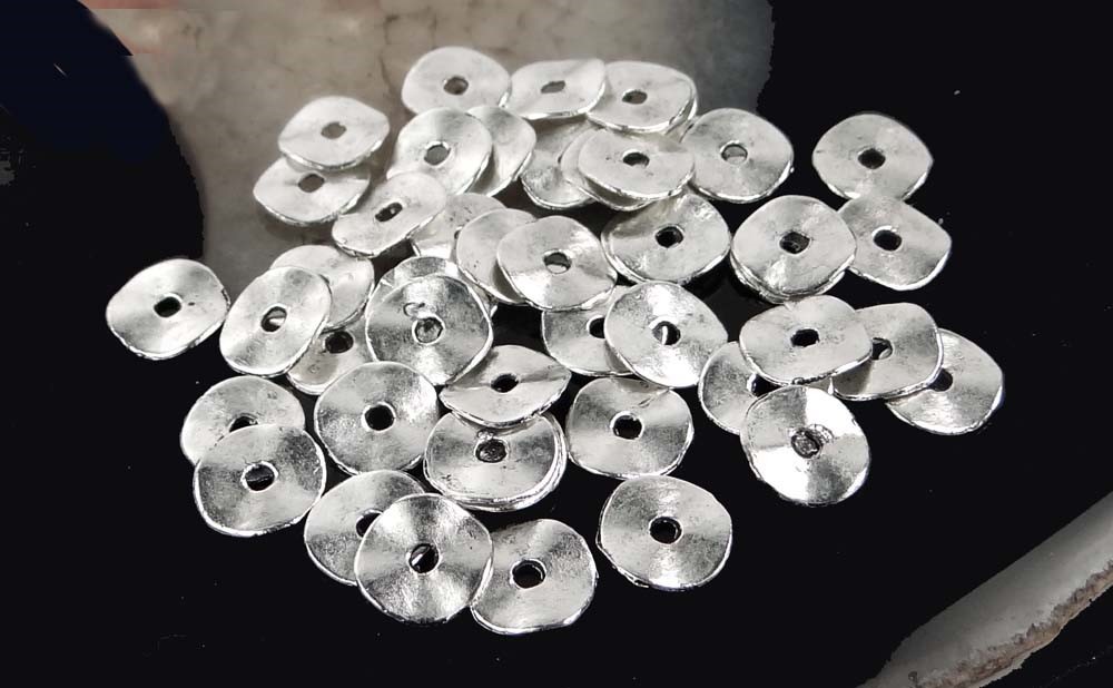 50 Antique Silver Pewter Washers Spacer Wavy beads 10mm