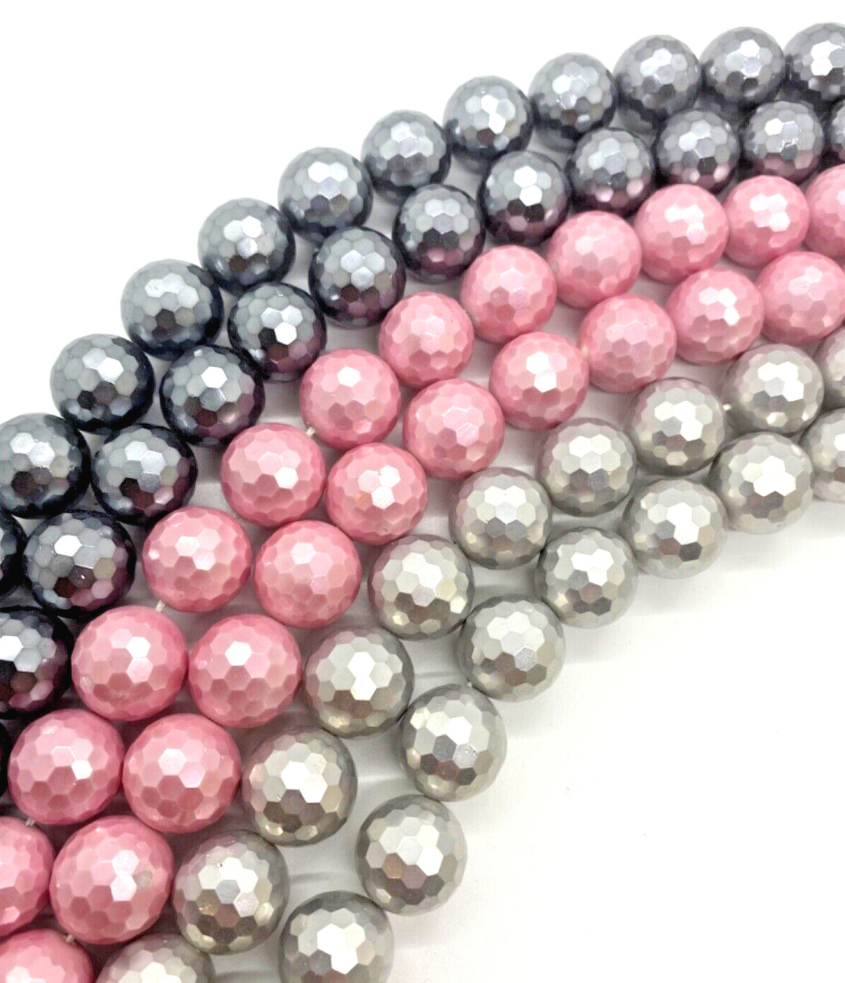 Mother of Pearl Faceted Round 16mm Gray Pink Silver 15.5 in. Strand