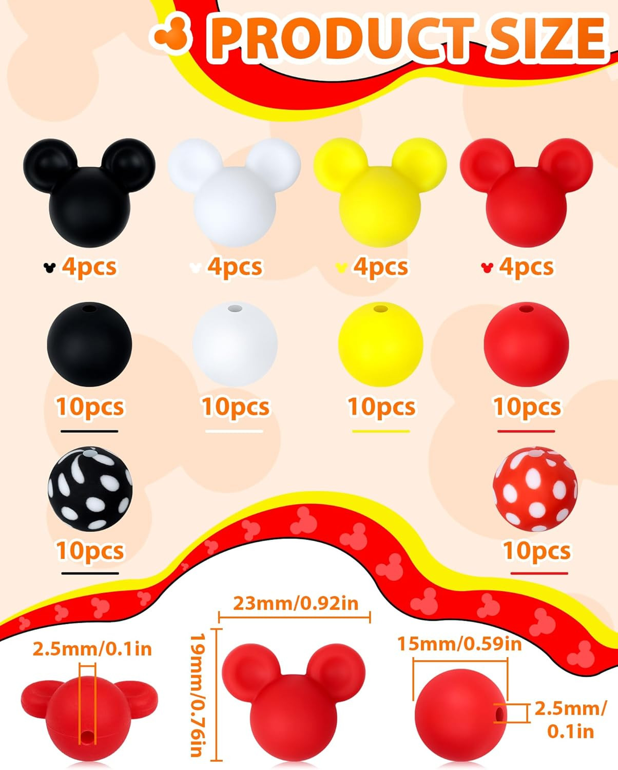 76PCS Mouse Focal Silicone Beads for Keychain, Pen, Lanyard DIY Crafts – Mouse