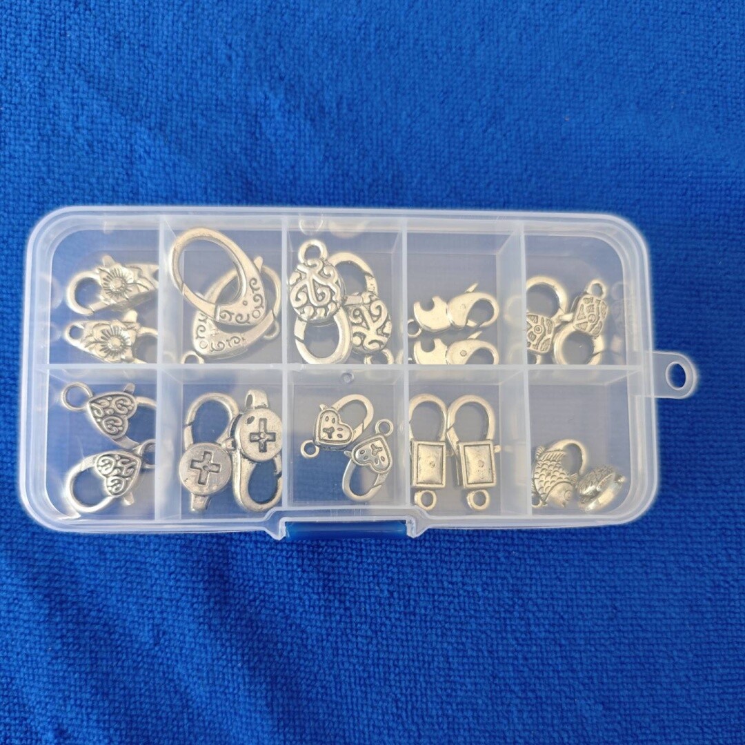 20PCS Antiqued Silver Metal Big Lobster Clasps in Storage Box