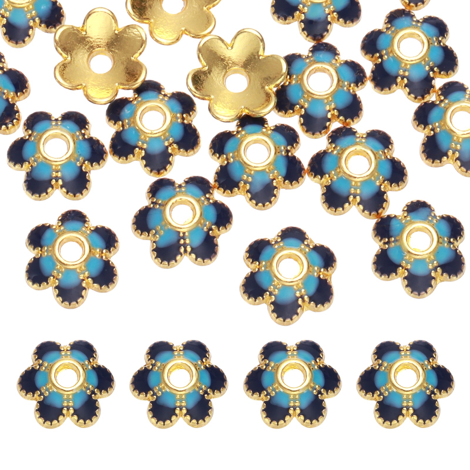 20Pcs 8×3 mm Flower Beads Caps Enamel Bead End Spacers Blue
