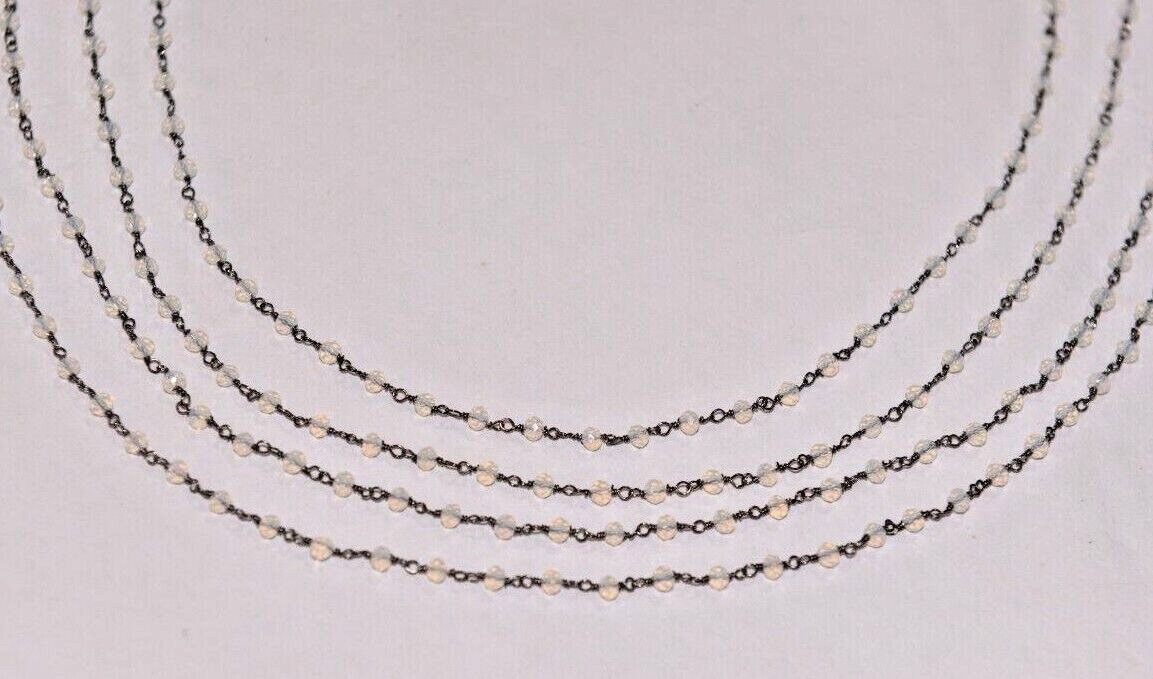 3mm White opal glass beads jewelry making rosary chain, black plated craft chain