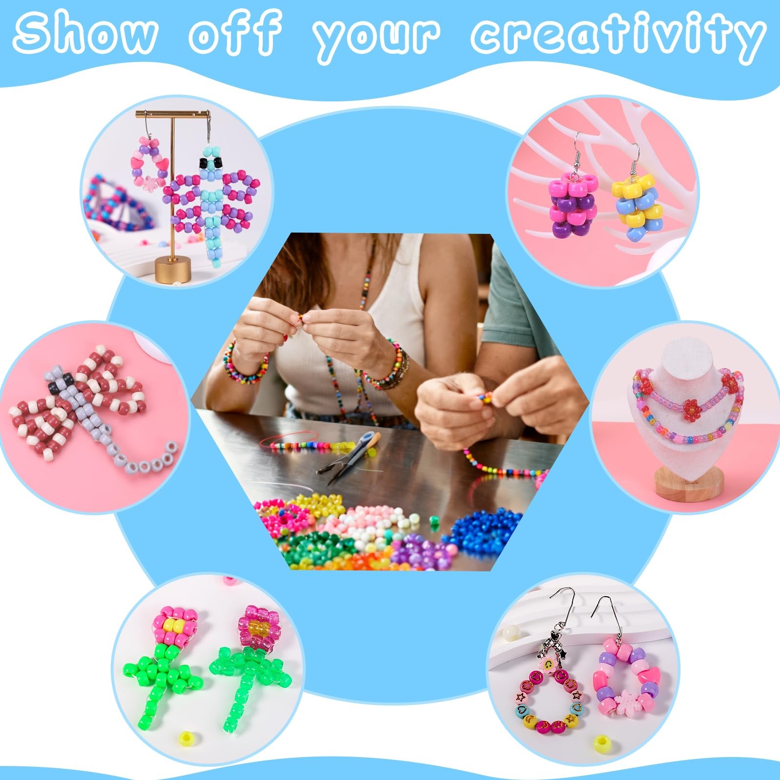 8000+ pcs Pony Beads Bulk for Bracelet Multi-Colored Making Beads for Hair Braid