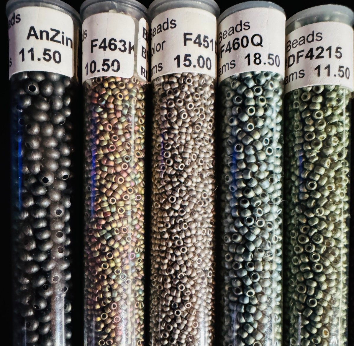 Glass Seed Bead Lot – 19 HQ Tubes – Iridescent Earth Tones – Different Sizes NOS