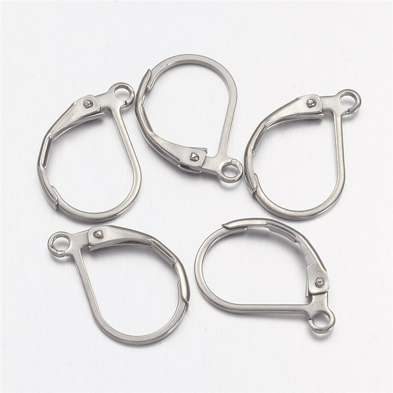 200 x Stainless Steel Leverback Earring Findings Steel Color 15×10.5mm Hole 1.5m
