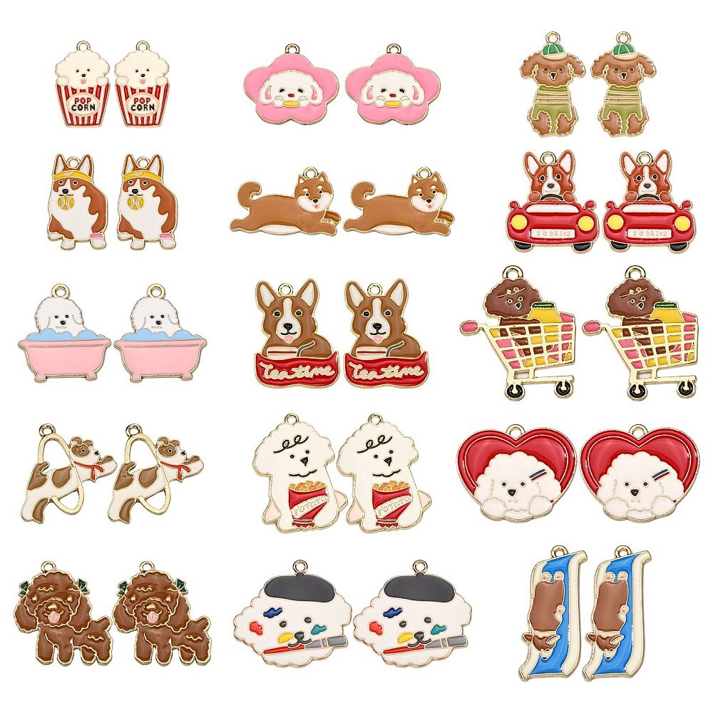 30x Enamel Cute Animal Pet Charm Puppy Dog Pendants for DIY Jewelry Making Craft