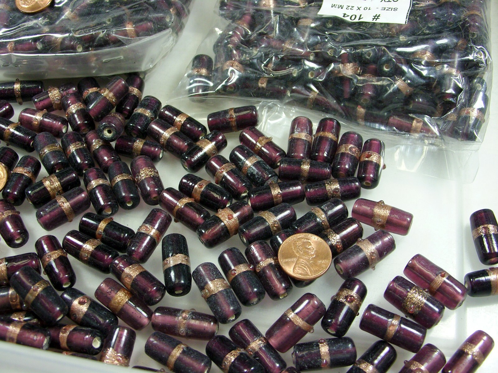 2 Pounds India Long Purple Fancy Handmade Glass Beads Wholesale Bulk Lot (EX-38)