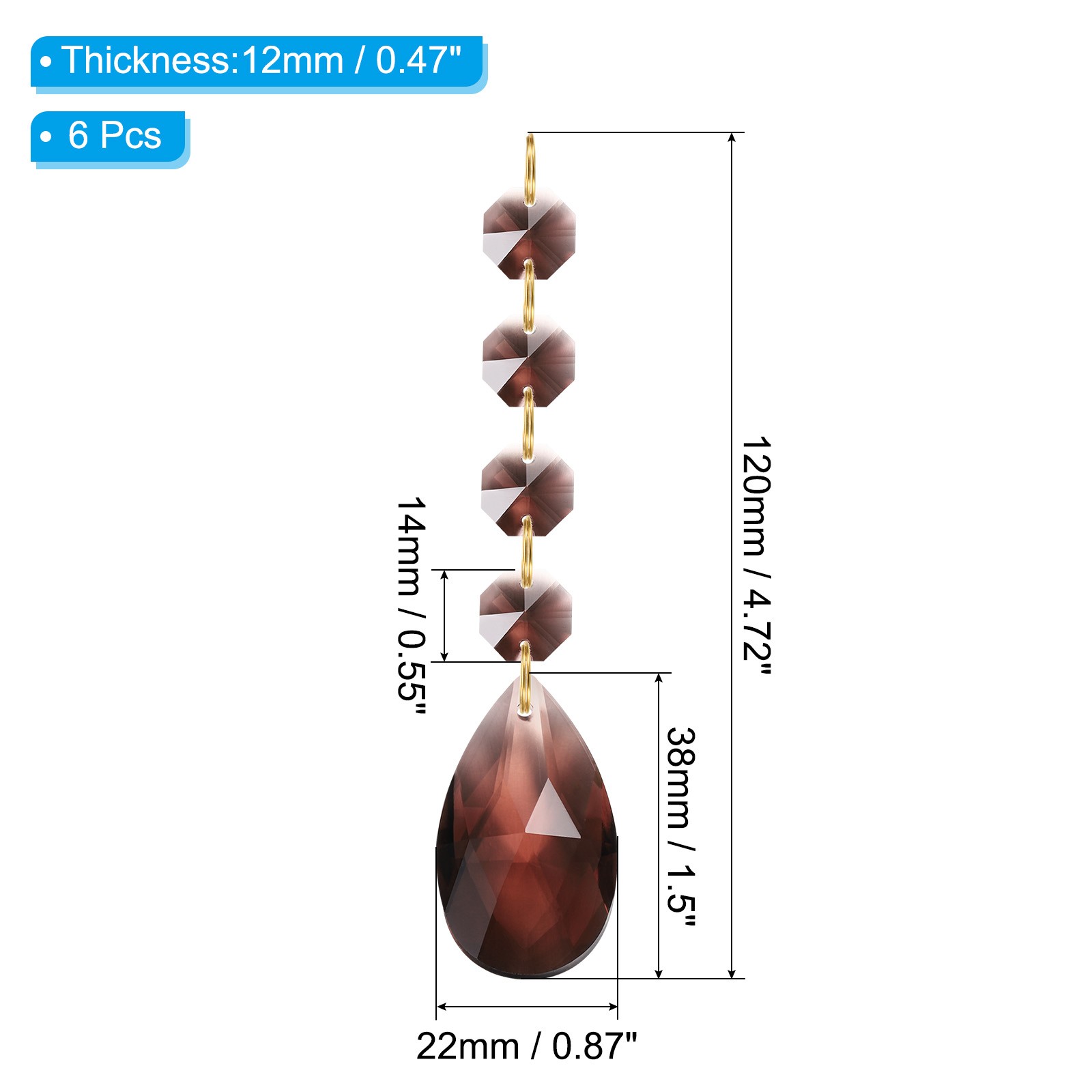 Teardrop Crystal Chandelier, 6 Pack 120mm Length Prisms Part Dark Brown