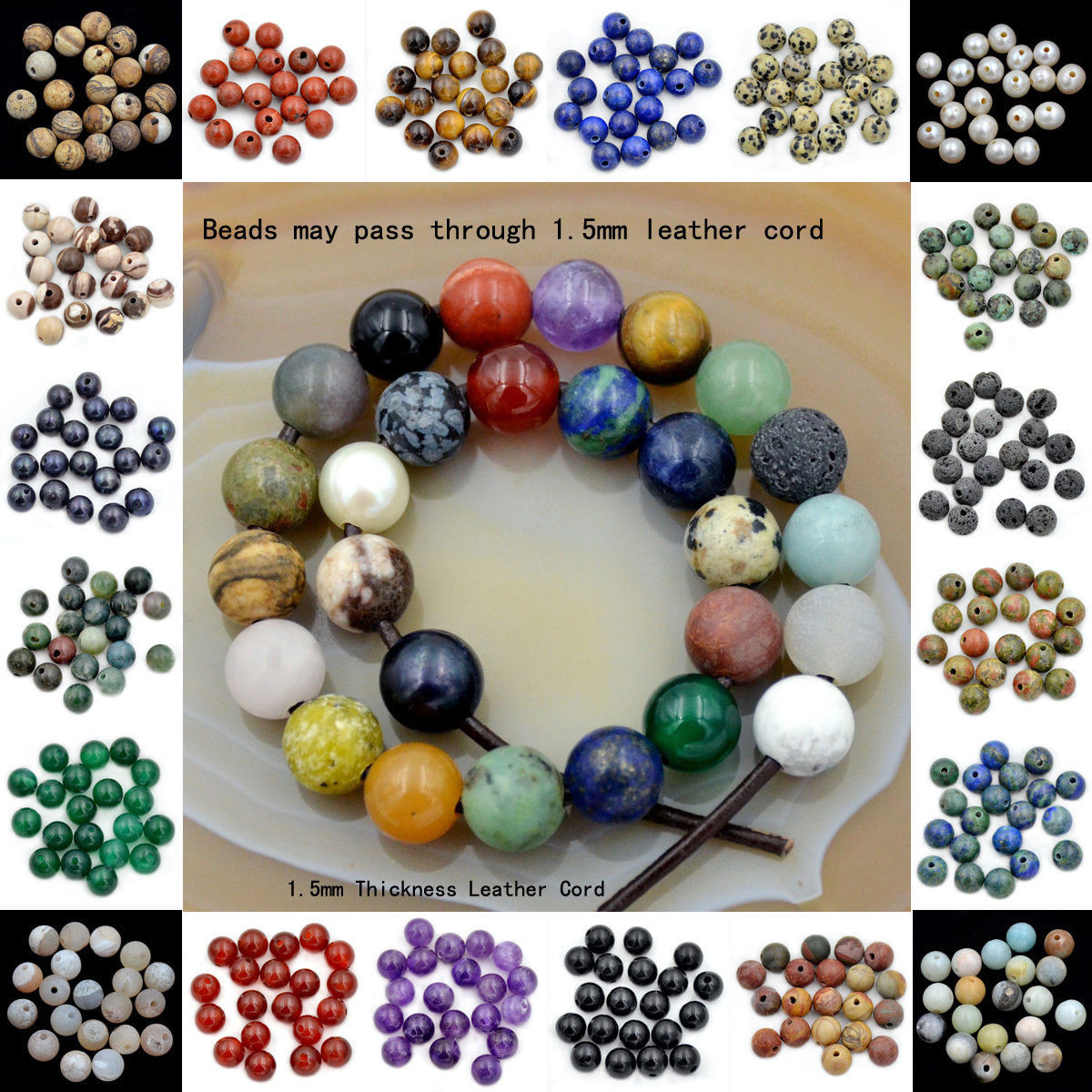 Big hole (2mm)Wholesale Lot 10mm Natural Gemstone Round Loose Beads 30pcs