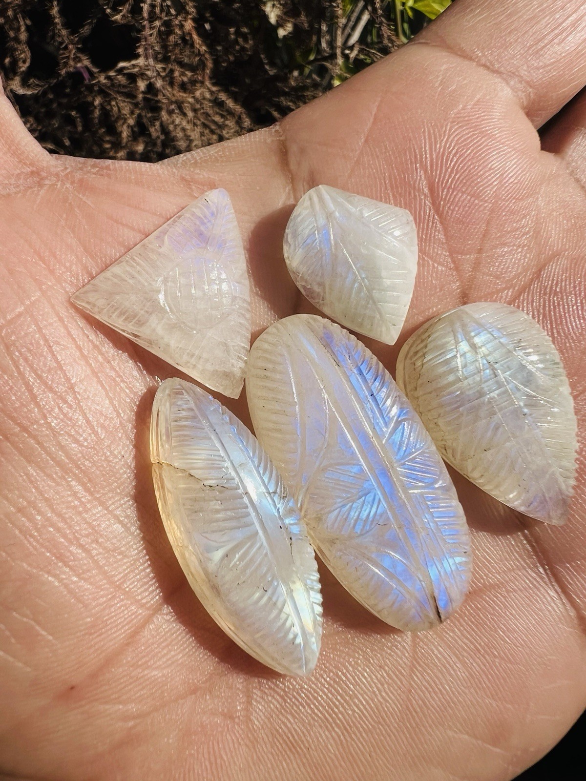 AAA Natural Rainbow Moonstone Carving Gemstone 5 Pieces!White Rainbow Carving!