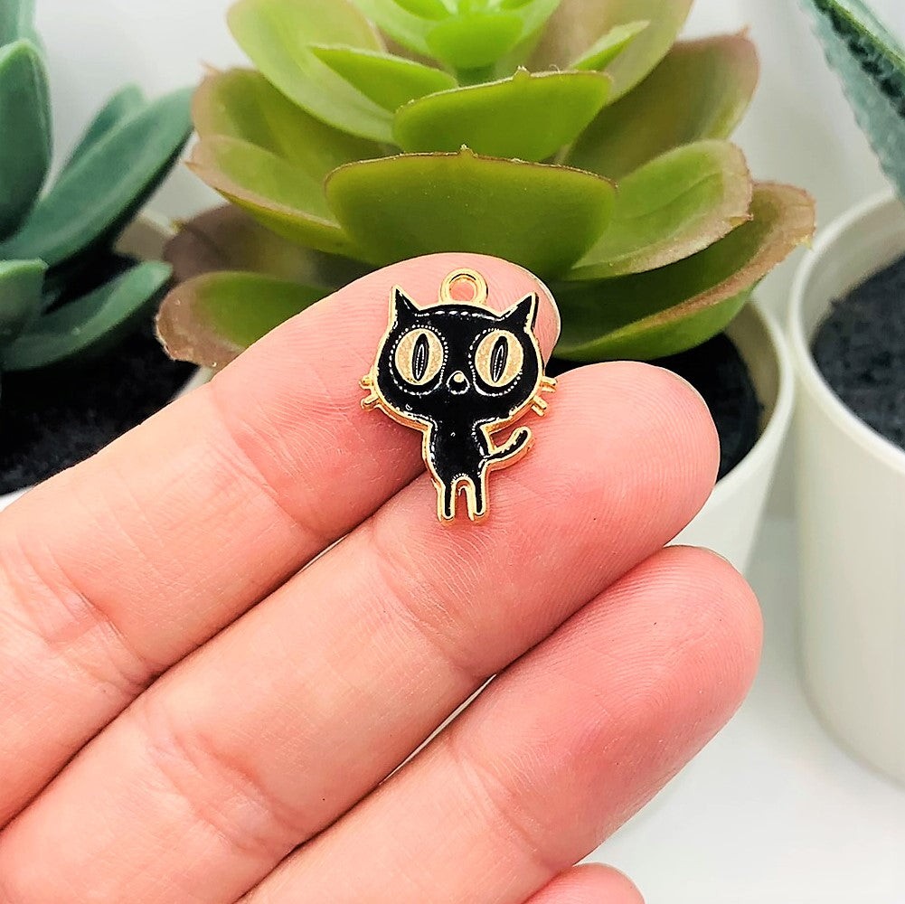 Black Enamel Cat Charms, 19x15mm – US Seller