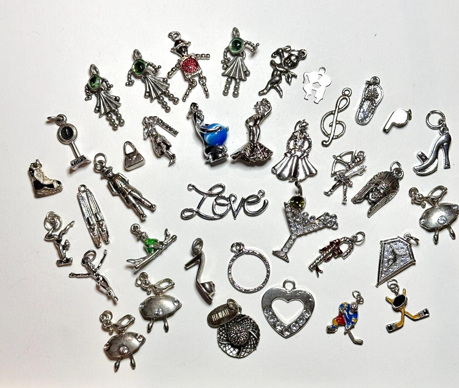 Charms Pendants Mix of Old and New Silver Tone Figurine People Lot of 37 Vintage