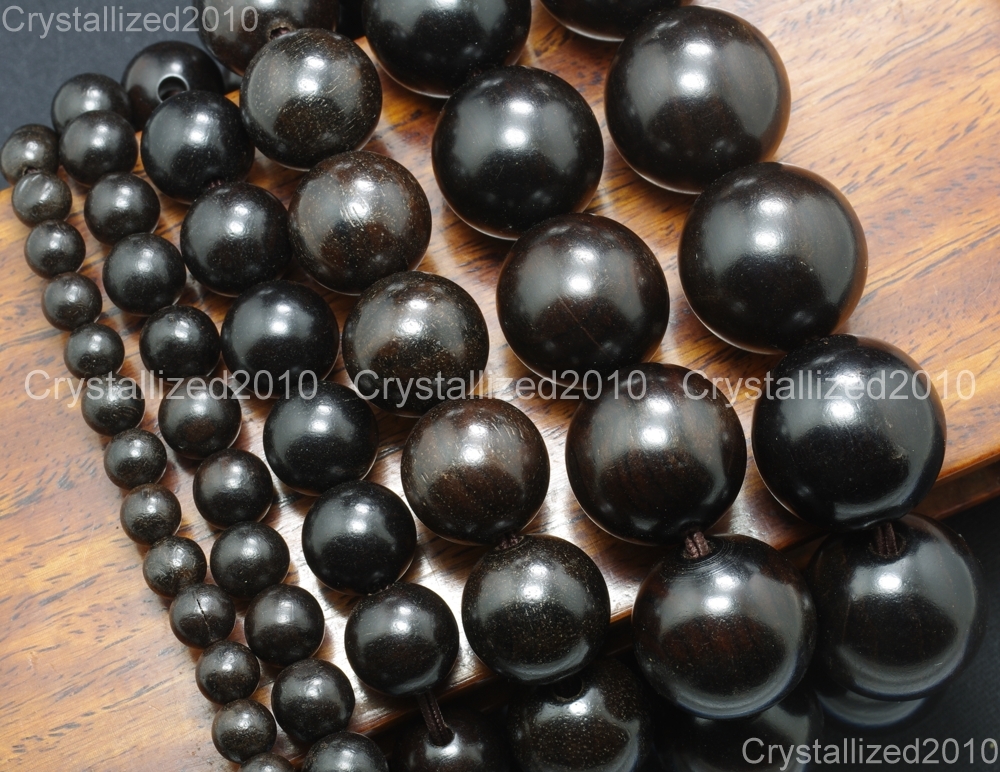 Natural Black Ebony Wood Round Ball Beads Bracelet 6mm 8mm 12mm 15mm 18mm 20mm