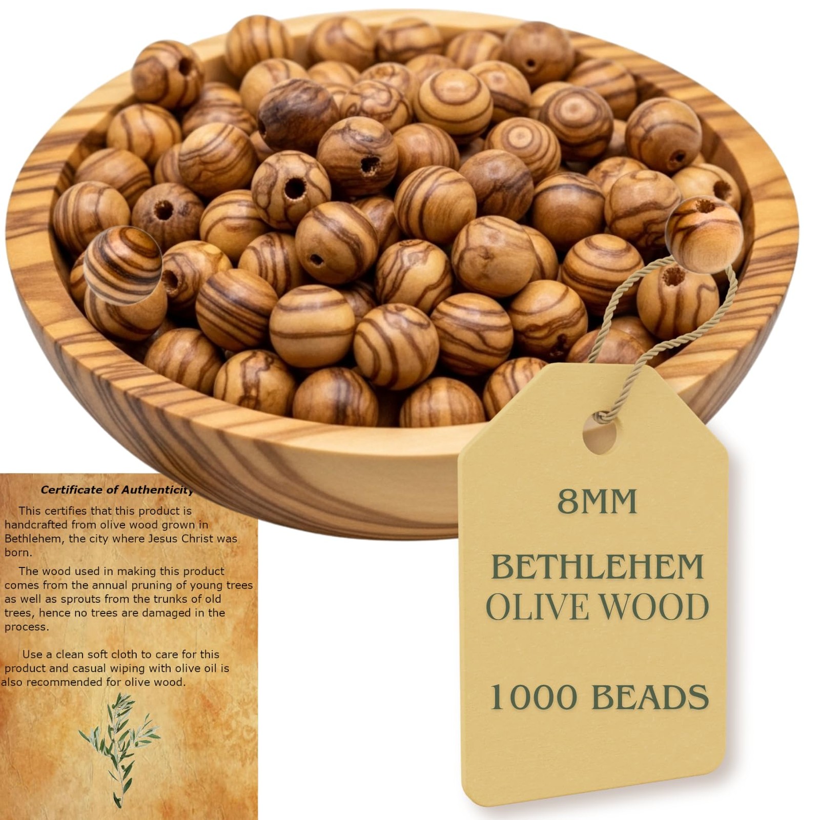Holy Land Market Olive Wood Rosary Beads 8Mm 1000 8Mm Beads – Handcrafted