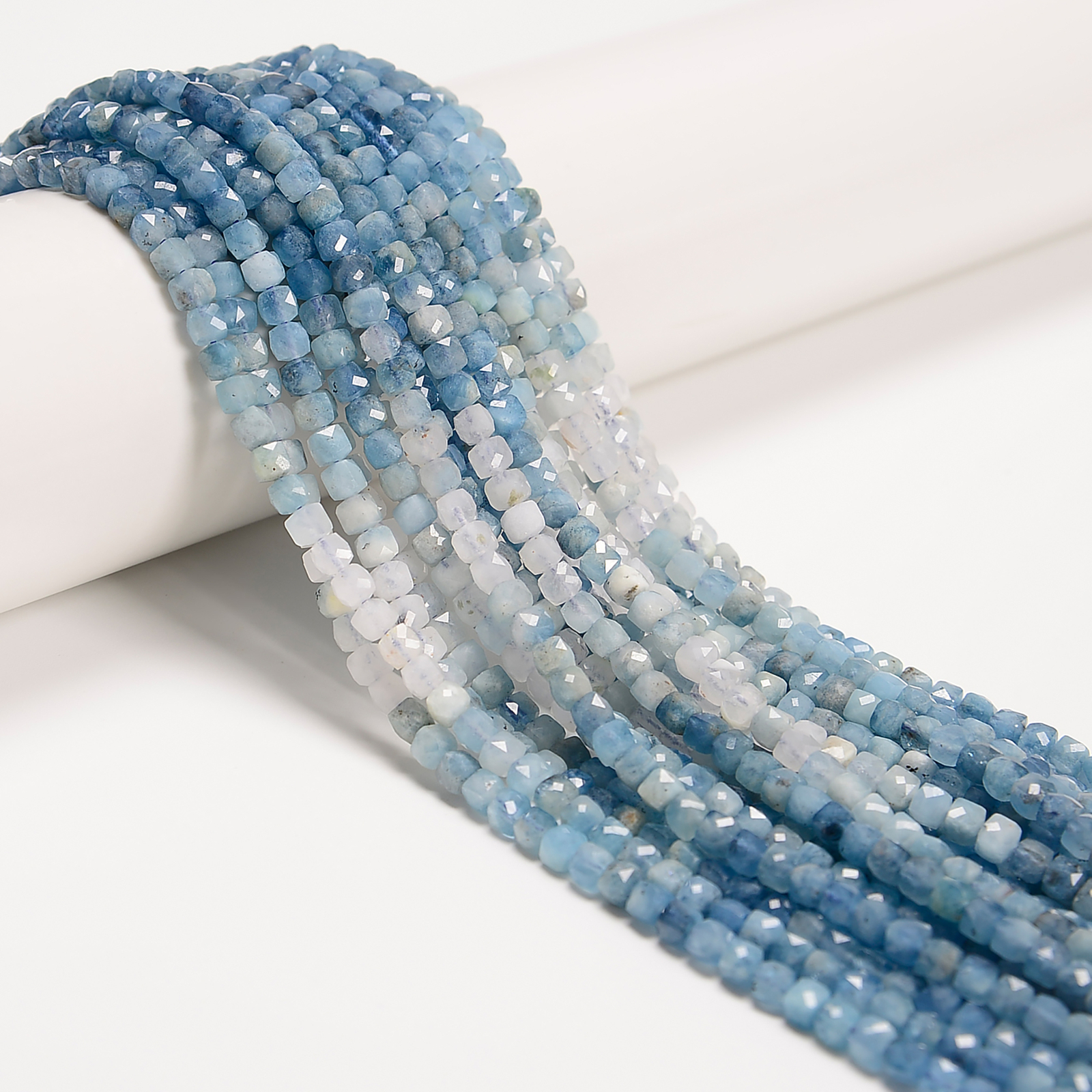 Natural Gradient Aquamarine Faceted Cube Beads Size 4mm 15.5” Strand