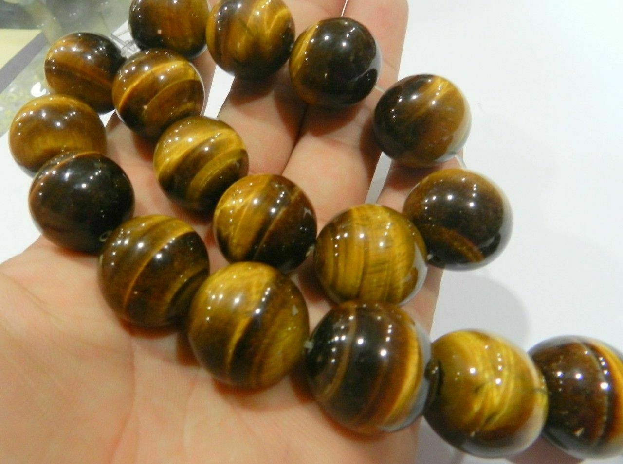 HUGE 14/16/18/20MM NATURAL GENUINE TIGER’S EYE GEMS STONE ROUND LOOSE BEADS 15″