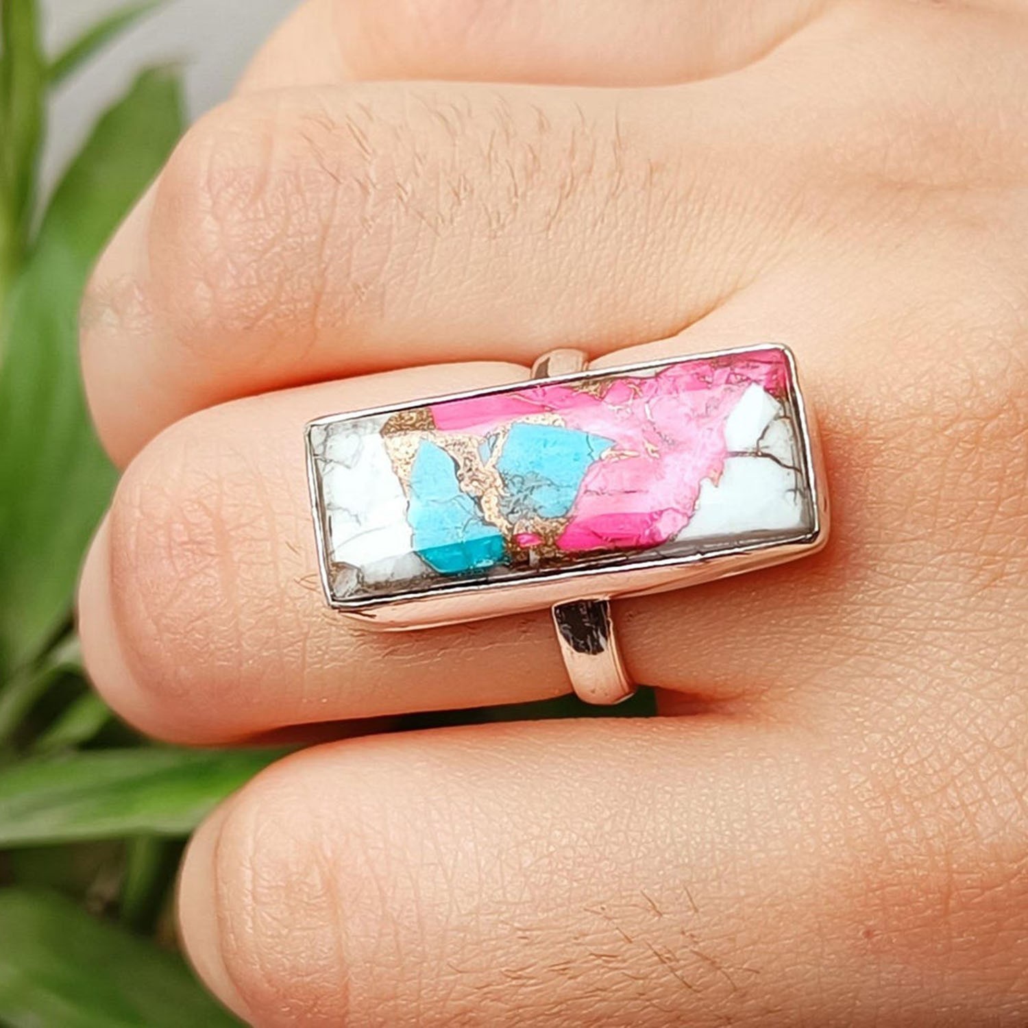 925 Sterling Silver Cotton Candy Turquoise Gemstone Handmade Women Rings B#472