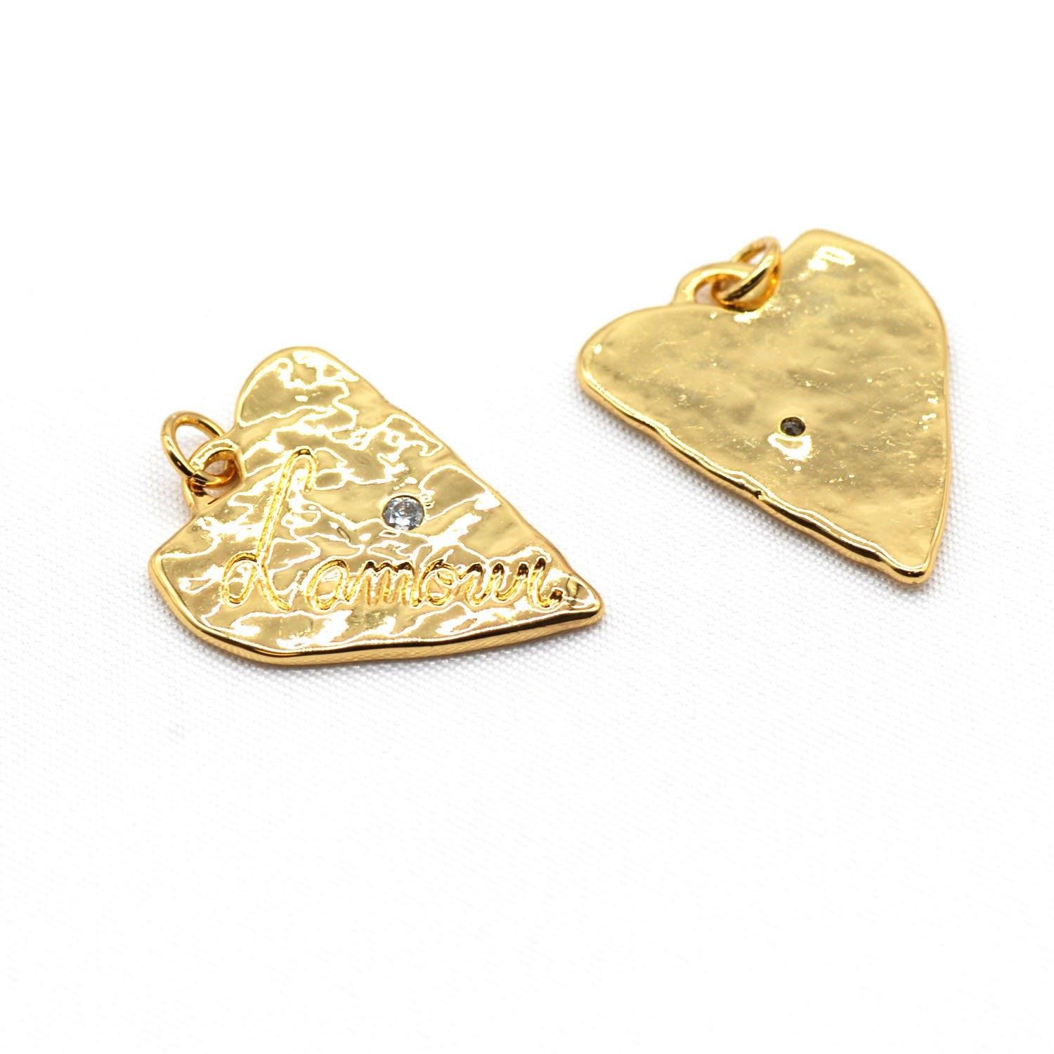 1Piece 18K Gold Plated Charm Pendant, Cubic Zirconia Heart Charm GADW31