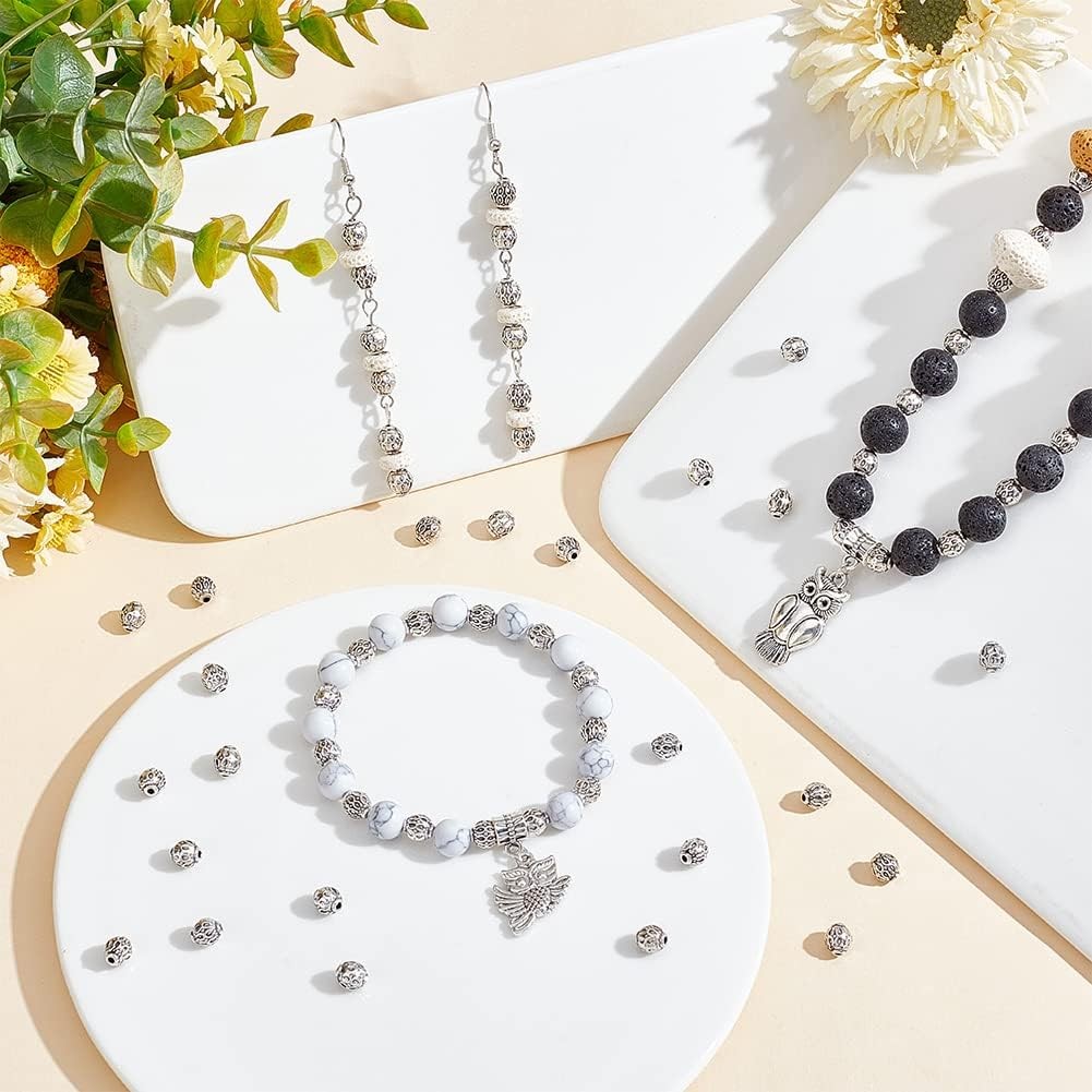 200Pcs 6Mm Round Antique Silver Tibetan Alloy Spacer Beads For Jewelry Making