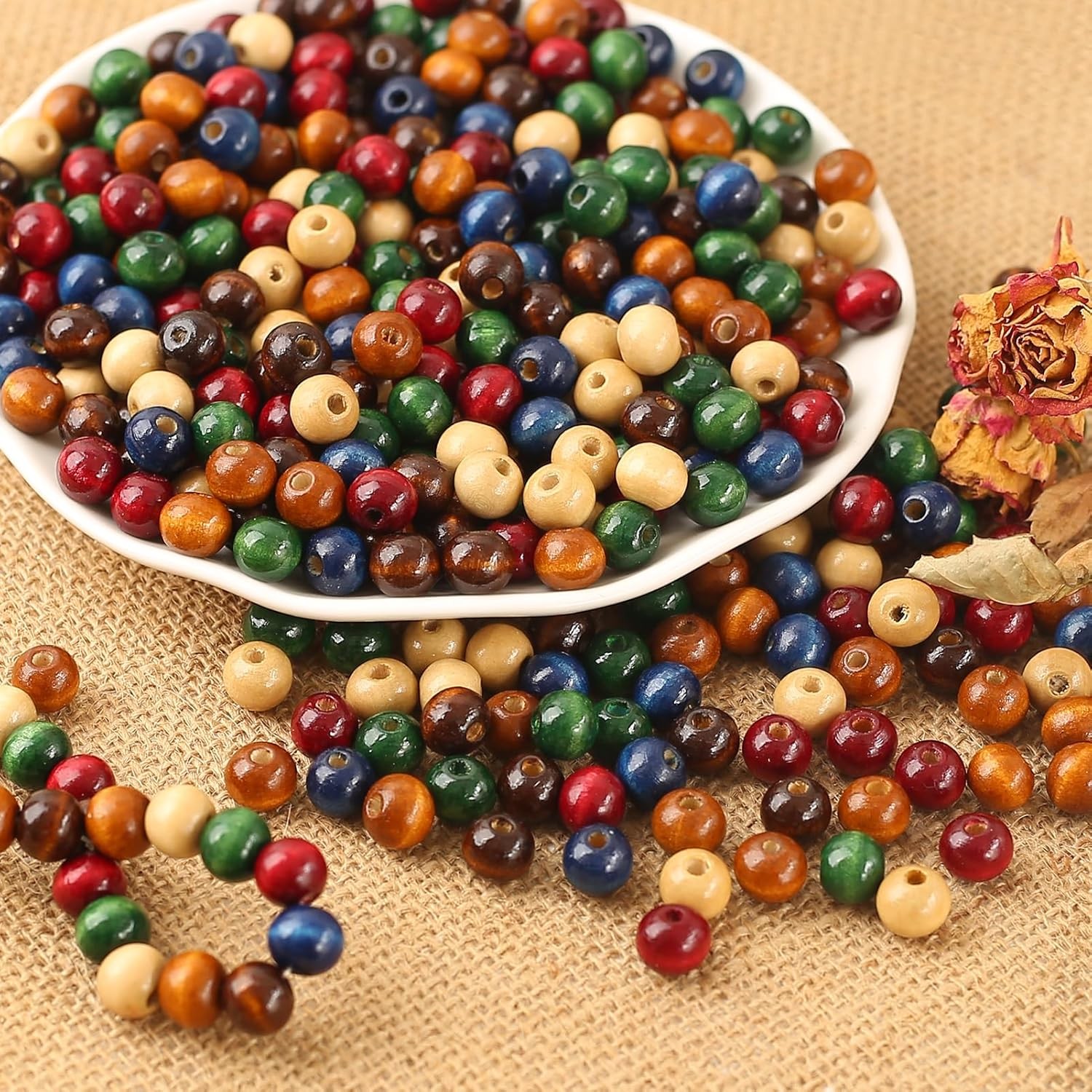1000PCS Colorful Wooden Beads 8Mm Assorted Macrame Wooden Loose Spacer Bead Natu