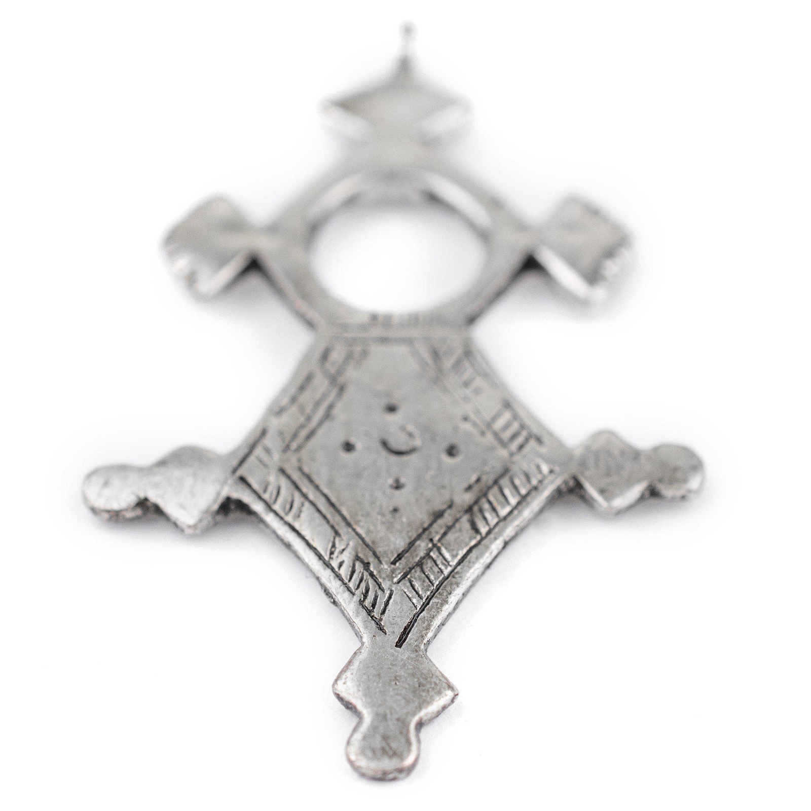 Amgala Silver Moroccan Tuareg Cross Pendant 44x76mm Morocco African White Metal