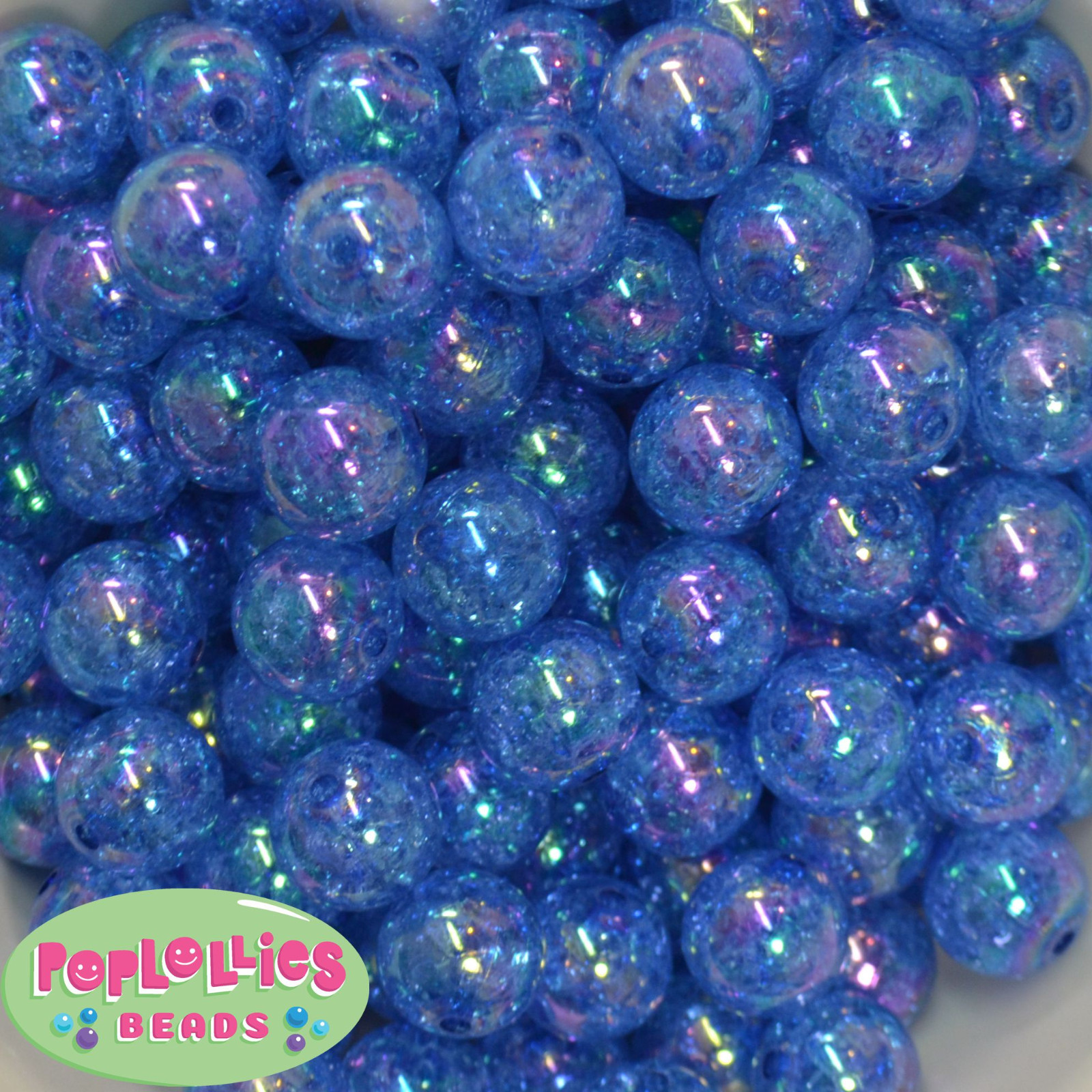 16mm Royal Acrylic Crackle Bubblegum Beads Lot 20 pc.chunky gumball