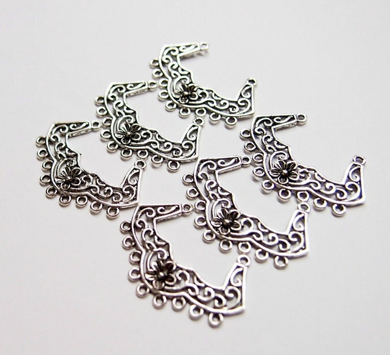 30 Vintage Antique Silver Art Deco Floral Scroll Jewelry Connectors 39x27mm USA