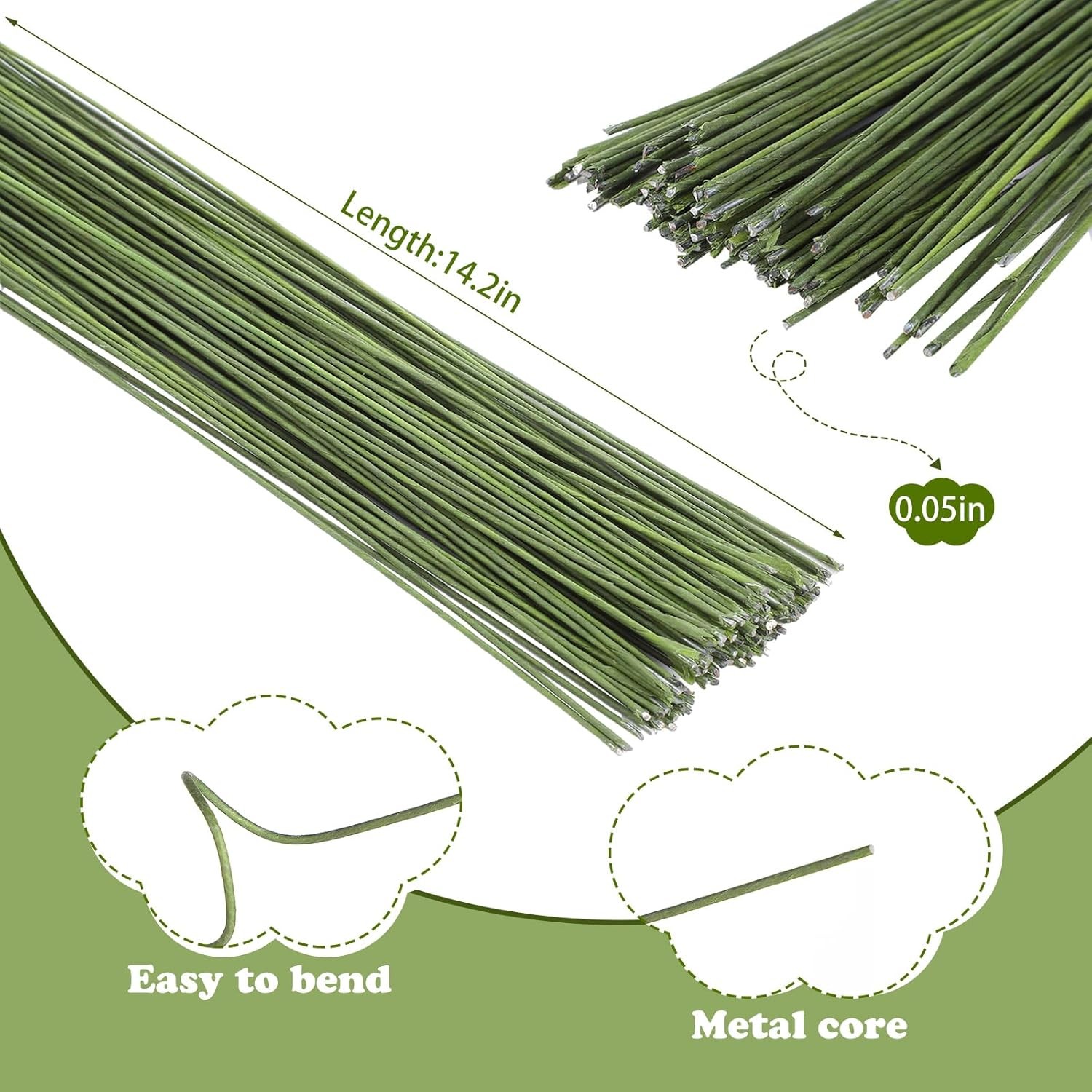 100 Pack Floral Wire 18 Gauge Crafts Florist Wire Stems Diameter 0.05In Green