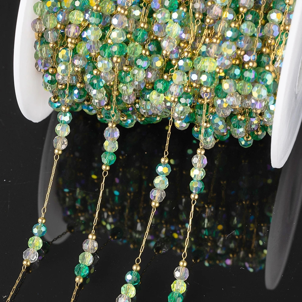 1Meter Stainless Steel Colorful Crystal Beading Chain for DIY Handmade Necklaces
