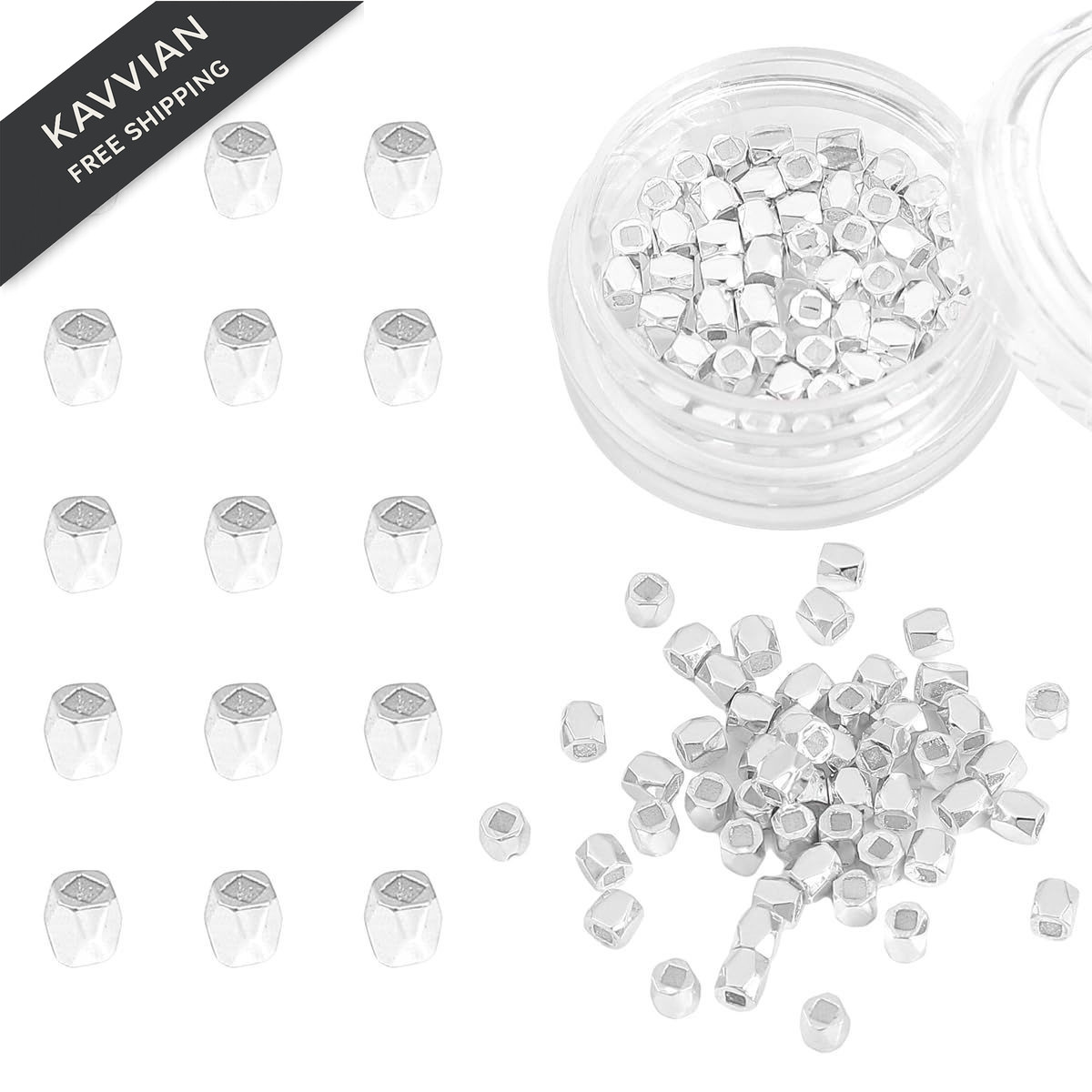 BEADIA Silver Plated Faceted Spacer Beads 2.5×2.5mm Faceted,