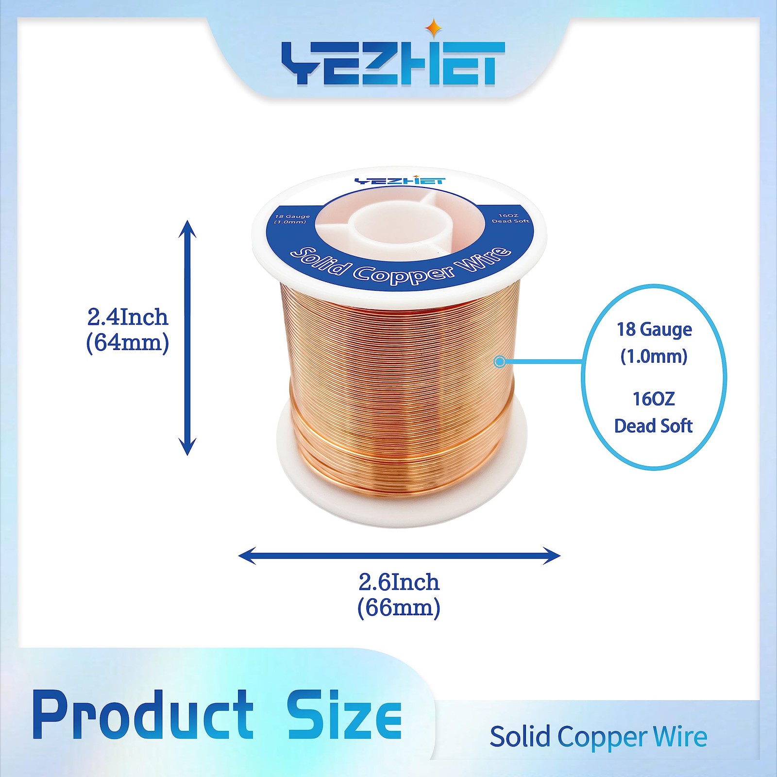 99.9% Solid Bare Copper Wire(18 Gauge(1.0MM), 213Ft), Dead Soft 18GA,