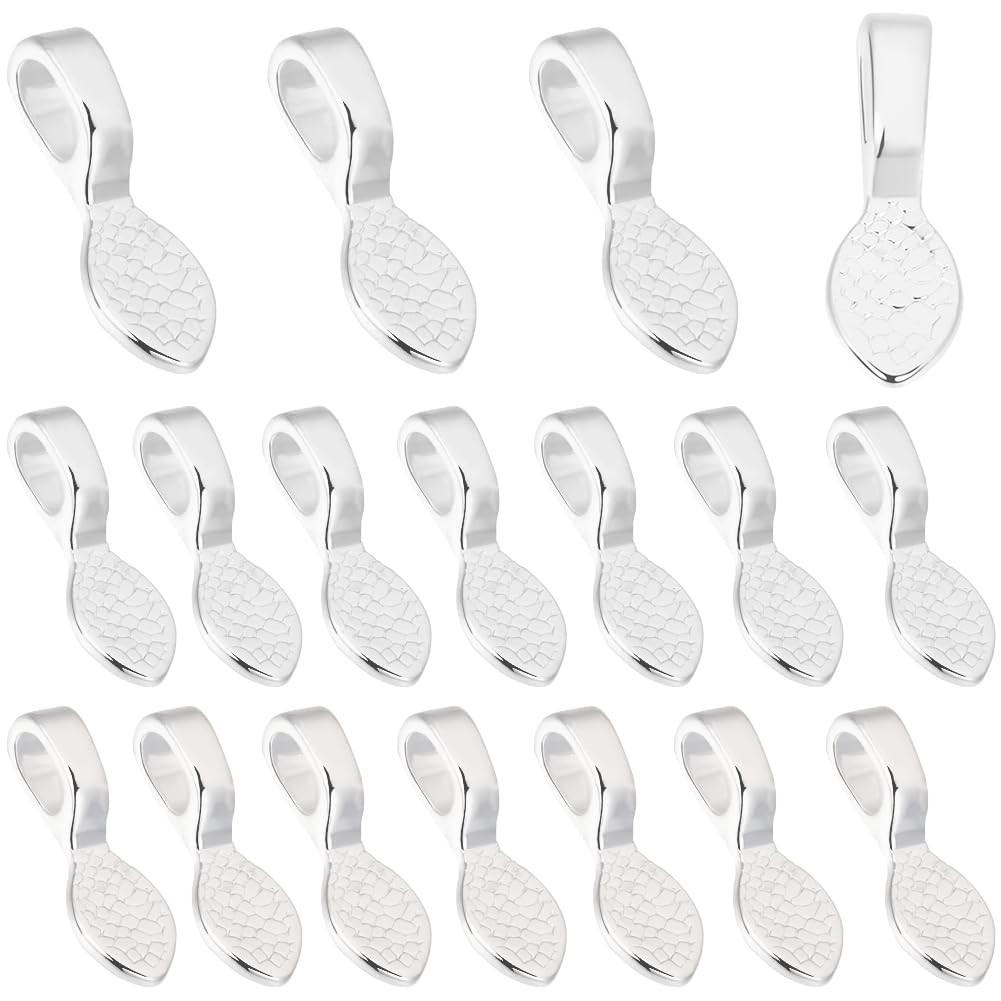 Beebeecraft 1 Box 30Pcs Glue on Bails Oval Pendant Bails Charms 925 Sterling Sil