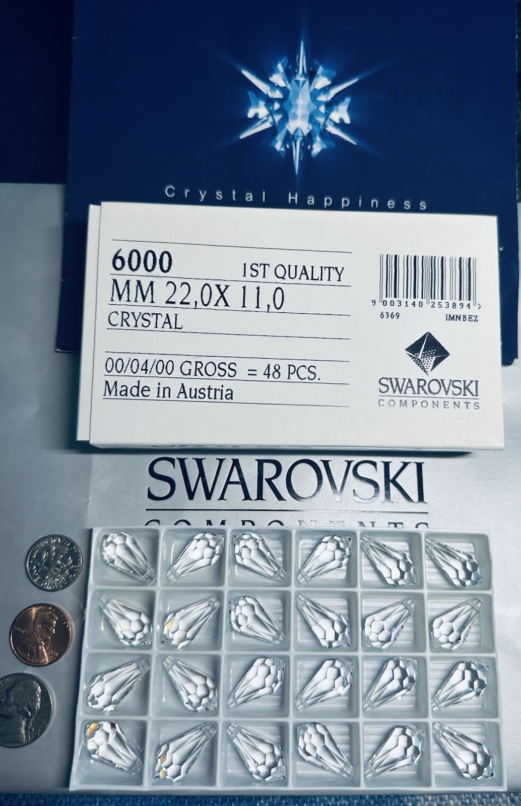 Swarovski Pendants 6000 22 x 11mm Crystal 48pcs. Factory packs Austria.