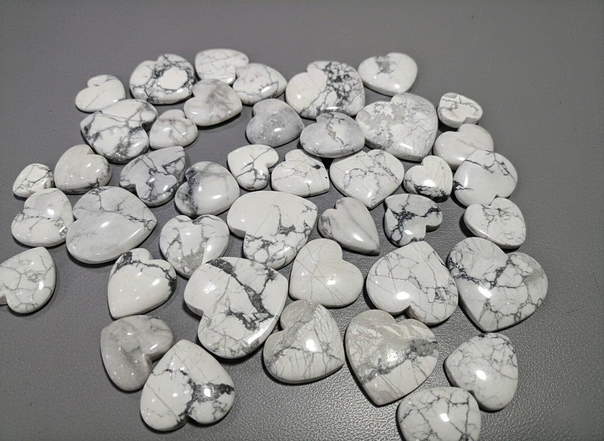 Howlite Heart Shape Cabochon Lot | Natural White Gemstones | Polished Hearts