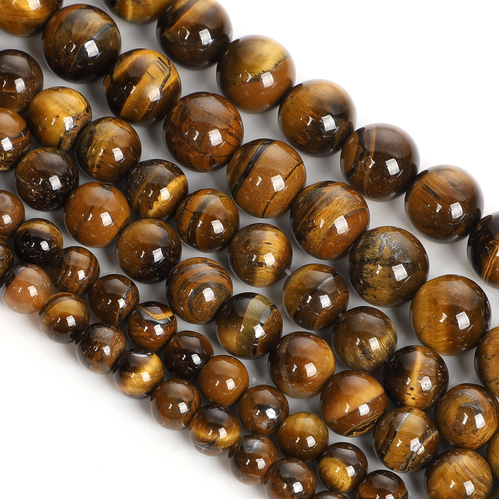 Natural Tiger’s Eye Gemstone Smooth Round Loose Beads for DIY Bracelet Necklace