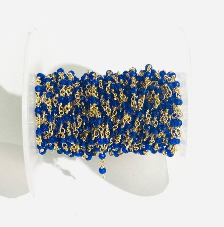 3mm Blue hydro beads bulk roll rosary chain, wire wrapped jewelry making rosary